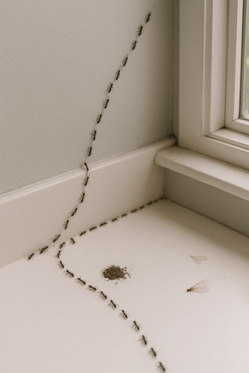 Ants climbing up the wall